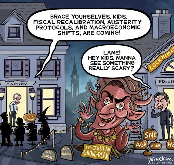 At Halloween Carney Levels, Poilievre Scares