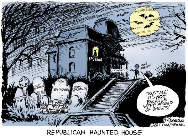 click or tap to zoom Mike Johnson and House haunted by Epstein