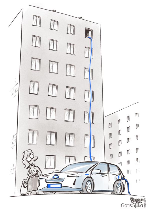 click or tap to zoom Someone is charging electric car from 8th floor