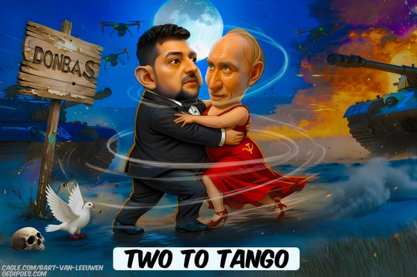 click or tap to zoom Putin and Zelensky dancing the Tango