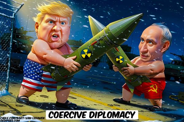 Trump and Putin showing nuclear weapen