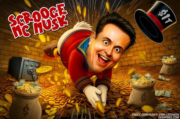 Elon Musk diving in money warehouse