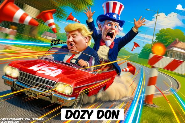 Dozy Don sleeping behind the wheel