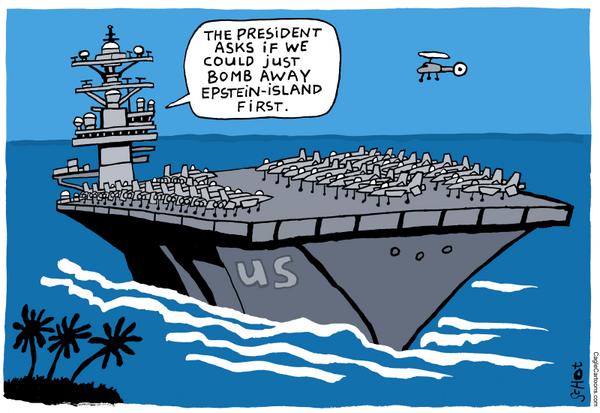 aircraft carrier ready to bomb Epstein island