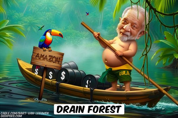 Lula da Silva transporting oil barrels with draft