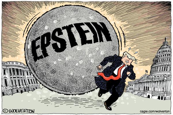 Trump Fleeing from Giant Epstein Boulder
