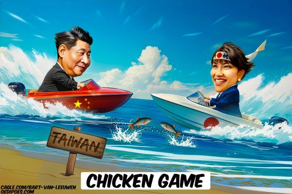 Sanae Takaichi and Xi Jinping playing Chicken Game