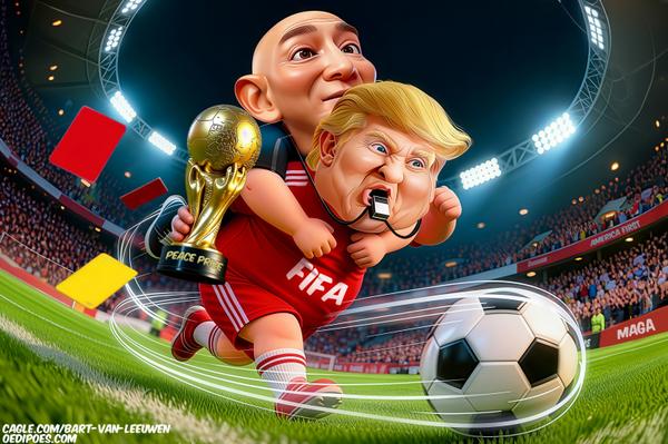 Trump carrying Infantino on his back