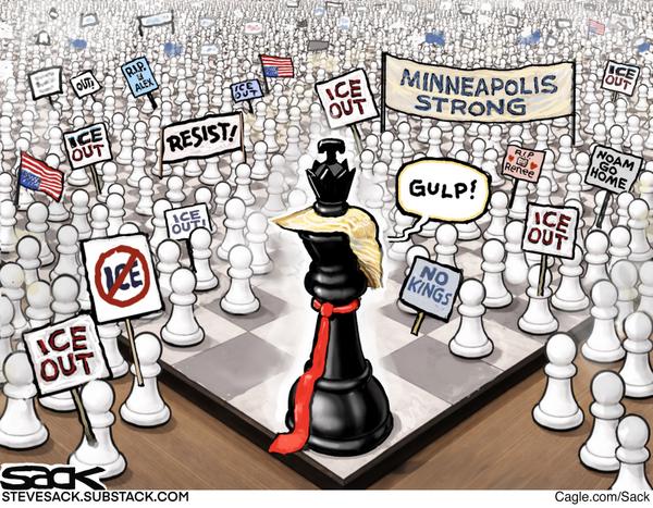 Chessboard of Minneapolis Scared Trump King Engulfed by Minneapolis Strong Pawns