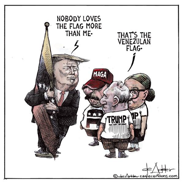 Trump hugs the Venezuelan flag