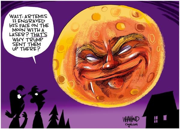 Trump's Mug Shot Goes Lunar: Artemis I's Secret Mission Revealed in Cartoon