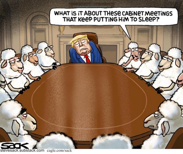Trump Asleep Amid Sheep Cabinet