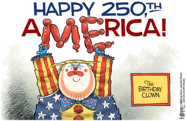 Trump Birthday Clown Celebrates America 250th