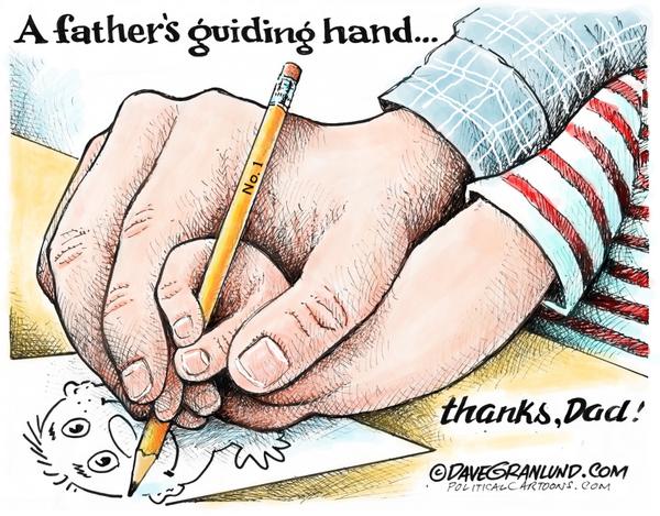 Father's Guiding Hand Helps Child Draw Simple Sketch