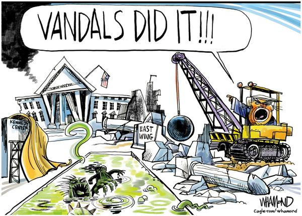 Trump blames vandals