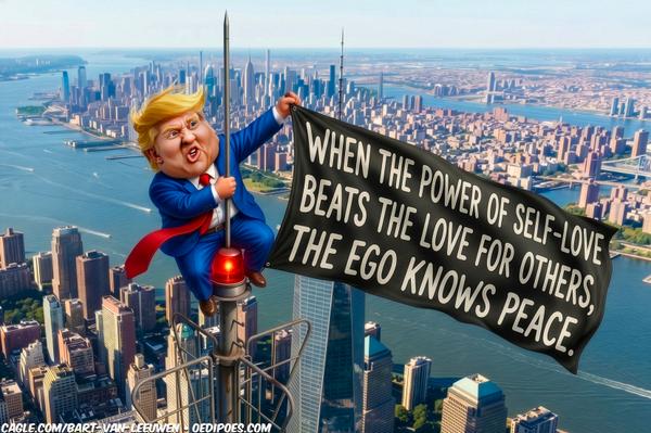 Trump on Tower Holding Banner