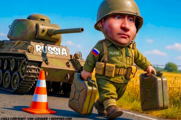 Putin Carrying Fuel Cans By Russian Tank