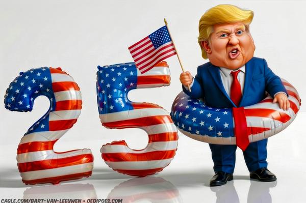 Trump Holds Flag Beside 25 Balloons