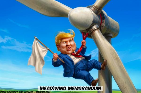 Trump Clings to Wind Turbine