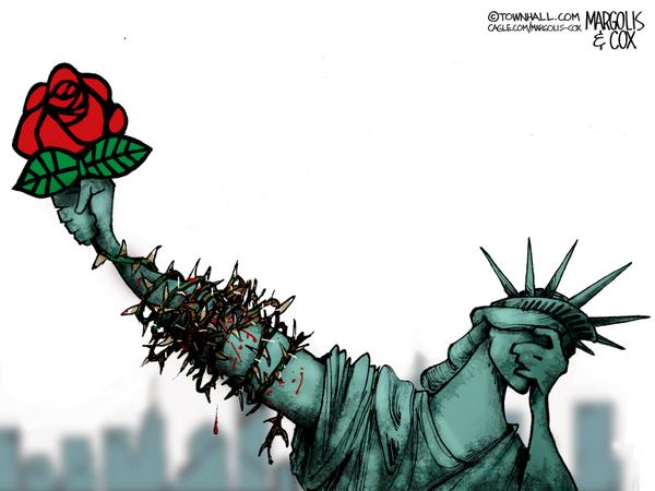 Statue of Liberty Holds Socialist Rose