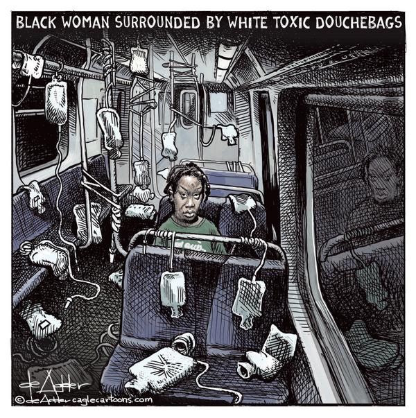 Black woman surrounded by white nationalists