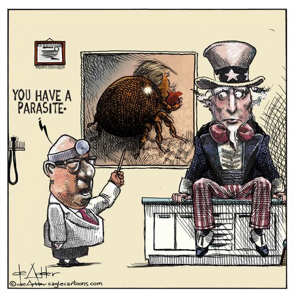 Uncle Sam has a parasite that looks like Trump