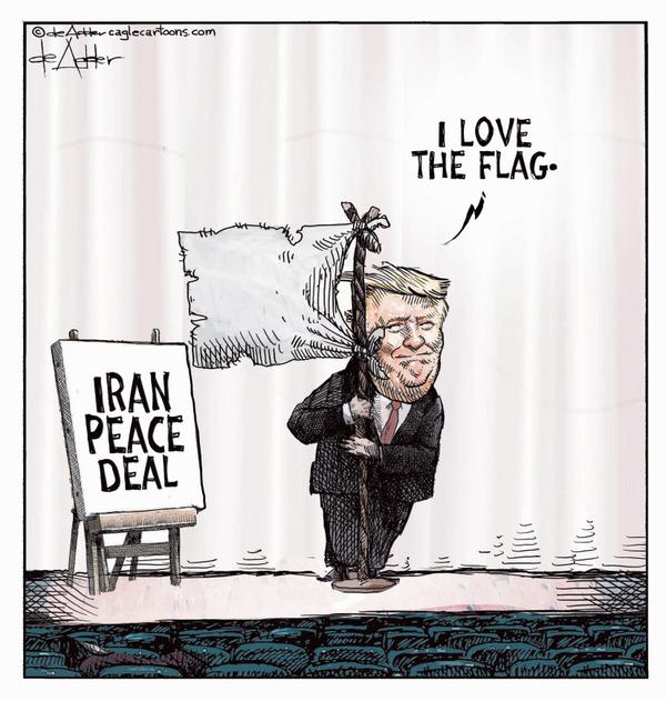 Trump hugs surrender flag with Iran