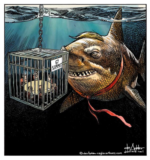 G7 in shark cage Trump shark