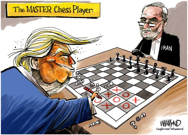 Trump Tic-Tac-Toe on Chessboard vs Iran