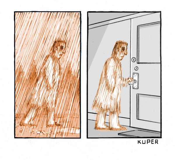 Person in Rain Approaches Door