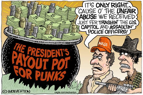 Cartoon mocks proposed payouts to January 6 defendants