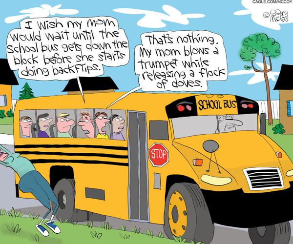 Kids Mock Overzealous Moms at Bus