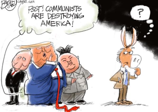 Trump Whispers Communist Warning to Donkey