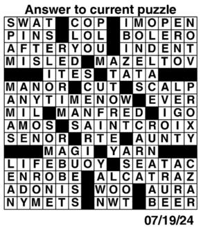 Answers to Previous Crossword