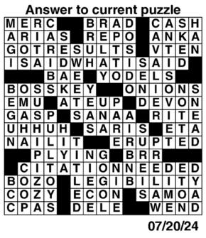 Answers to Previous Crossword