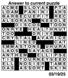 Answers to Previous Crossword