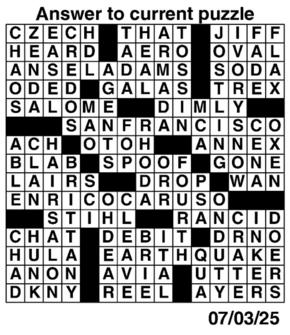 Answers to Previous Crossword
