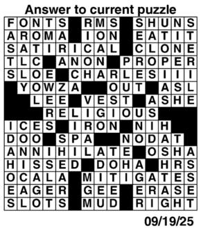 Answers to Previous Crossword