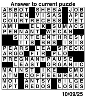 Answers to Previous Crossword