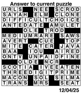 Answers to Previous Crossword