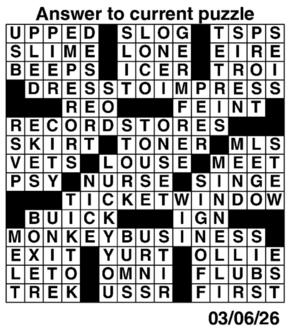 Answers to Previous Crossword