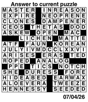 Answers to Previous Crossword