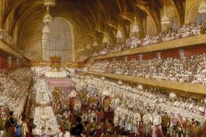 19th centuary painting of Westminster Hall.