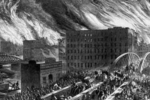Artist's rendering of the Great Chicago Fire