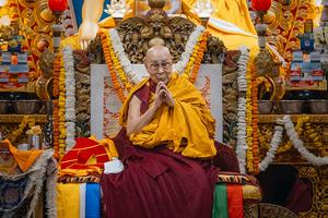 DHARAMSALA, INDIA - JULY 05: The Tibetan Spiritual leader, the 14th Dalai Lama, performs prayers during a grant function to celebrate his upcoming 90th birthday at Tsuglagkhang, the Dalai Lama Temple on July 05, 2025 in Dharamsala, India. His Holiness marks a milestone with festivities and special prayer ceremonies in Dharamshala and across Tibetan communities worldwide. The Dalai Lama is revered across the Tibetan diaspora as a spiritual leader and advocate for peace. His 90th birthday also serves as a moment for reflection on the future direction of Tibetan culture and the preservation of its unique identity. (Photo by Elke Scholiers/Getty Images)