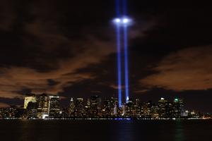 9/11 tribute lights. Dreamstime/TCA