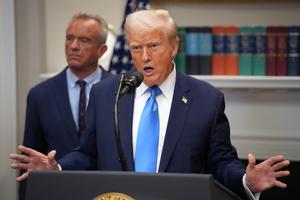U.S. President Donald Trump answers questions after making an announcement on “significant medical and scientific findings for America’s children” in the Roosevelt Room of the White House on Sept. 22, 2025, in Washington, D.C. Federal health officials suggested a link between the use of acetaminophen during pregnancy as a risk for autism, although many health agencies have noted inconclusive results in the research. (Andrew Harnik/Getty Images/TCA)