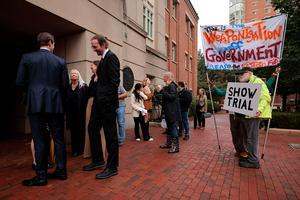 ALEXANDRIA, VIRGINIA - OCTOBER 08: Family members of former FBI director James Comey (L) arrive to the U.S. District Court for the Eastern District of Virginia's Bryan Courthouse for Comey's arraignment on October 08, 2025 in Alexandria, Virginia. Comey pleaded not guilty during his arraignment today after being indicted by a Virginia grand jury on charges of making a false statement and obstruction during congressional testimony in 2020. (Photo by Chip Somodevilla/Getty Images)