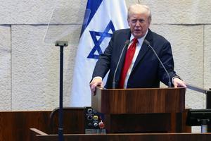 U.S. President Donald Trump addresses the Knesset, Israel's parliament, on Oct. 13, 2025, in Jerusalem. President Trump is visiting the country hours after Hamas released the remaining Israeli hostages captured on Oct. 7, 2023, part of a US-brokered ceasefire deal to end the war in Gaza. (Evelyn Hockstein/Pool/Getty Images/TNS)