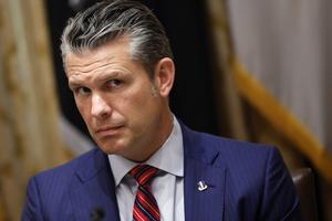U.S. Secretary of War Pete Hegseth during a meeting with U.S. President Donald Trump and President of Argentina Javier Milei in the Cabinet Room at the White House on Oct. 14, 2025, in Washington, D.C. (Kevin Dietsch/Getty Images/TNS)